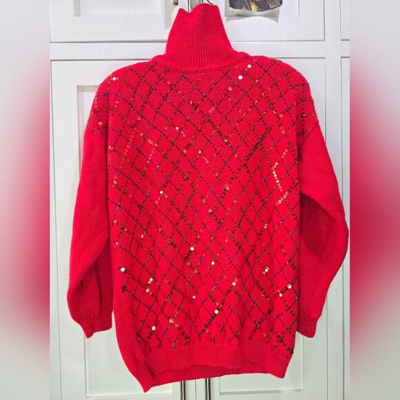 Vintage Westbound Red Sequin Turtleneck Sweater – Size Large - Picture 4 of 16